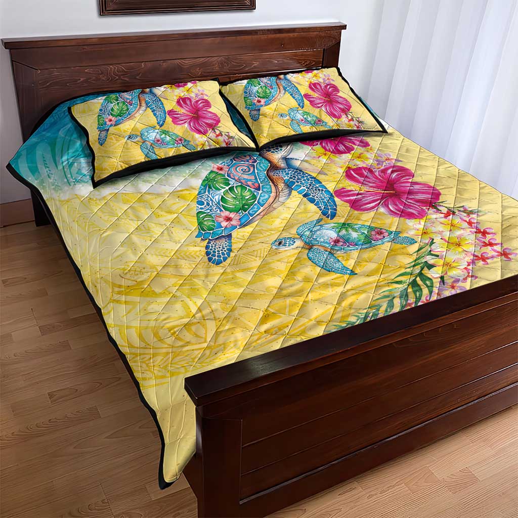 Hawaiian Tropical Plants Turtles Quilt Bed Set Watercolor Style LT03 - Polynesian Pride