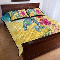 Hawaiian Tropical Plants Turtles Quilt Bed Set Watercolor Style LT03 - Polynesian Pride