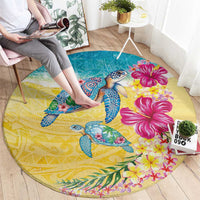 Hawaiian Tropical Plants Turtles Round Carpet Watercolor Style LT03 - Polynesian Pride