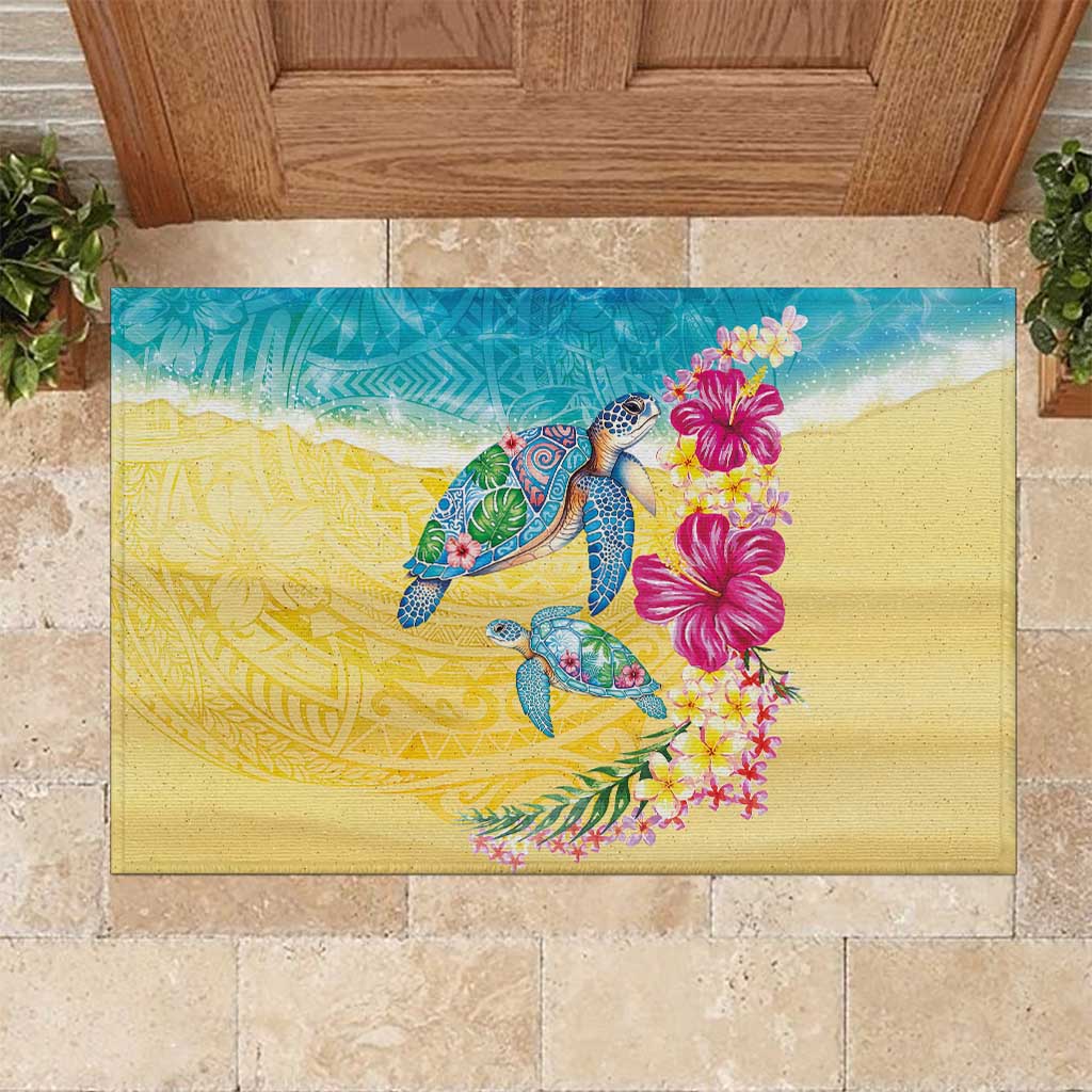 Hawaiian Tropical Plants Turtles Rubber Doormat Watercolor Style LT03 Multicolor - Polynesian Pride