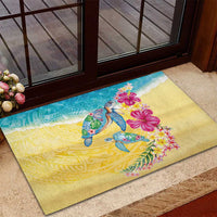 Hawaiian Tropical Plants Turtles Rubber Doormat Watercolor Style LT03 - Polynesian Pride