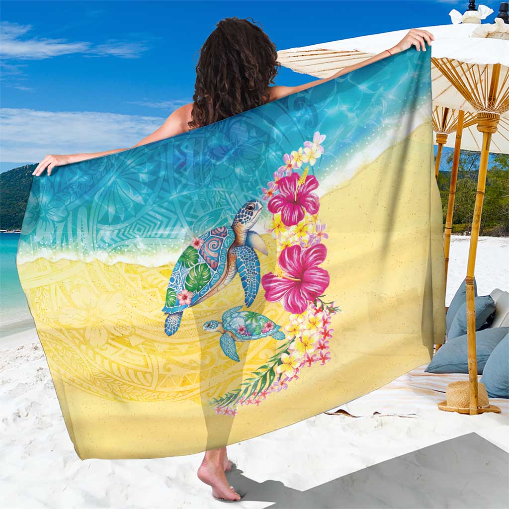 Hawaiian Tropical Plants Turtles Sarong Watercolor Style LT03 One Size 44 x 66 inches Multicolor - Polynesian Pride