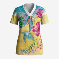 Hawaiian Tropical Plants Turtles Scrub Top Watercolor Style LT03 Adult Multicolor - Polynesian Pride