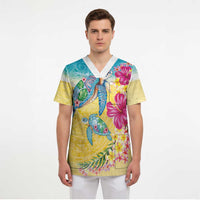 Hawaiian Tropical Plants Turtles Scrub Top Watercolor Style LT03 - Polynesian Pride