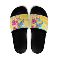 Hawaiian Tropical Plants Turtles Slide Sandals Watercolor Style LT03 Multicolor - Polynesian Pride