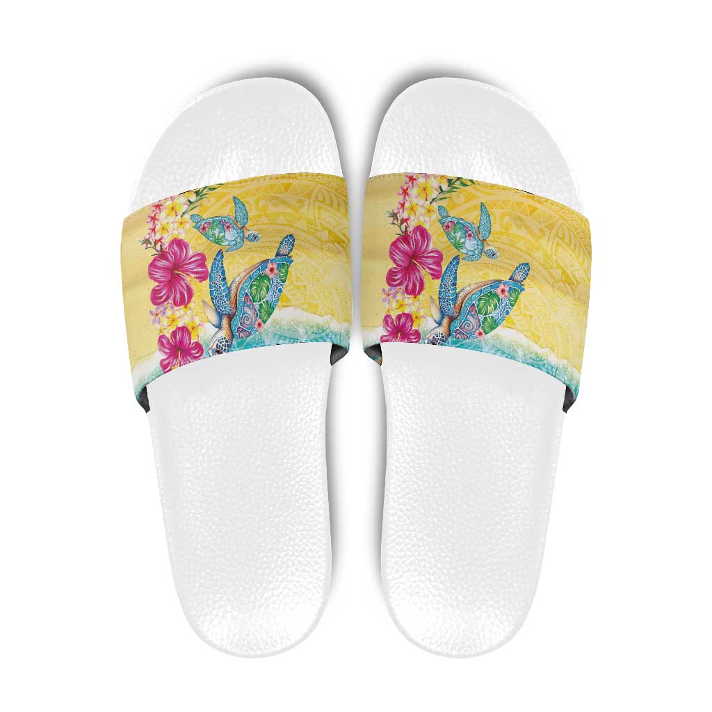 Hawaiian Tropical Plants Turtles Slide Sandals Watercolor Style LT03 Multicolor - Polynesian Pride