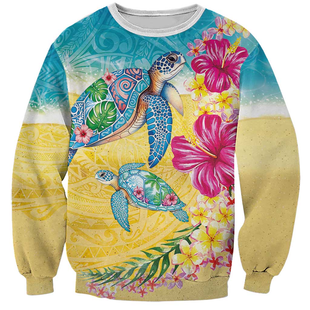 Hawaiian Tropical Plants Turtles Sweatshirt Watercolor Style LT03 Unisex Multicolor - Polynesian Pride