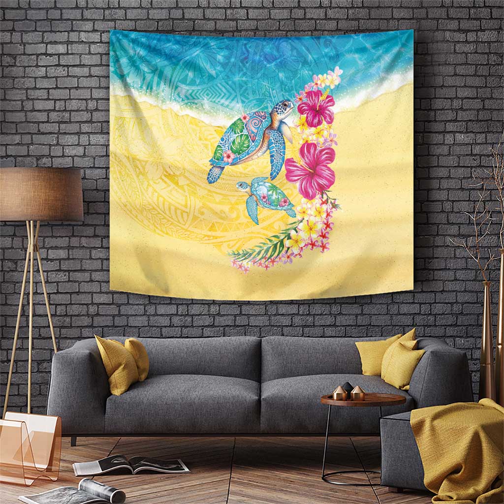 Hawaiian Tropical Plants Turtles Tapestry Watercolor Style LT03 Multicolor - Polynesian Pride