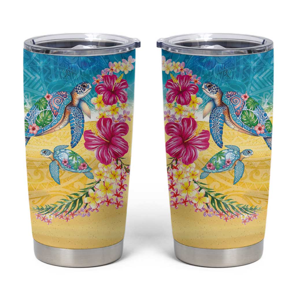 Hawaiian Tropical Plants Turtles Tumbler Cup Watercolor Style LT03 Multicolor - Polynesian Pride