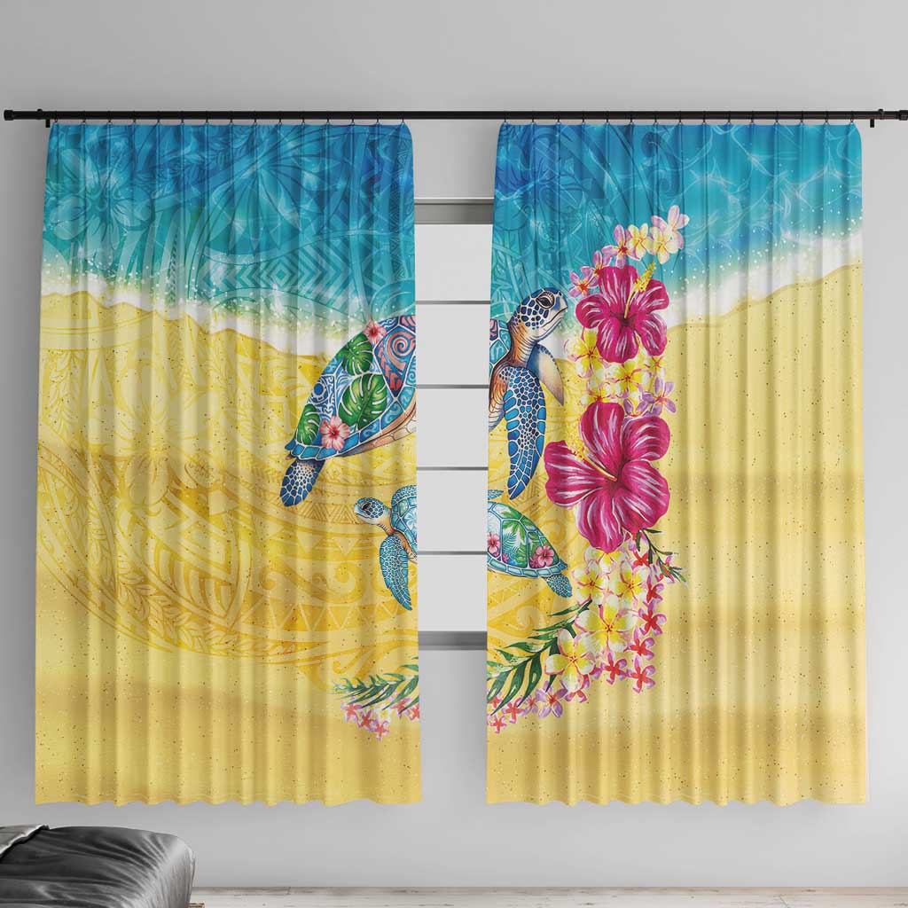 Hawaiian Tropical Plants Turtles Window Curtain Watercolor Style LT03 With Hooks Multicolor - Polynesian Pride