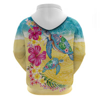 Hawaiian Tropical Plants Turtles Zip Hoodie Watercolor Style LT03 - Polynesian Pride