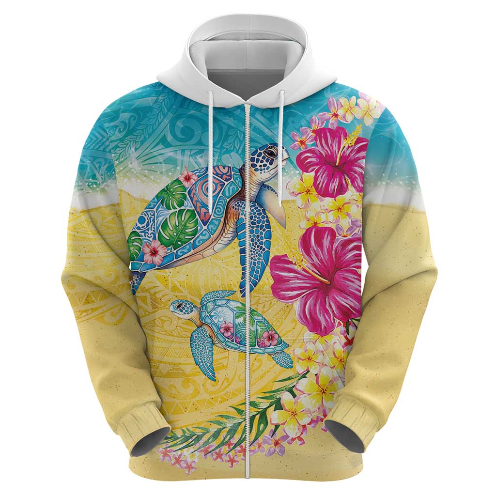 Hawaiian Tropical Plants Turtles Zip Hoodie Watercolor Style LT03 - Polynesian Pride