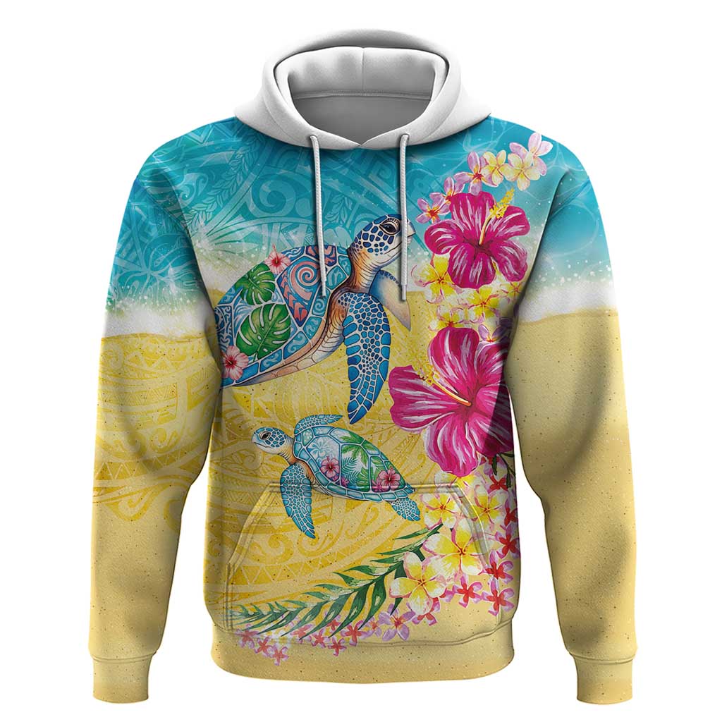 Hawaiian Tropical Plants Turtles Zip Hoodie Watercolor Style LT03 Pullover Hoodie Multicolor - Polynesian Pride