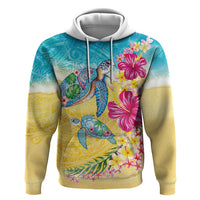 Hawaiian Tropical Plants Turtles Zip Hoodie Watercolor Style LT03 Pullover Hoodie Multicolor - Polynesian Pride