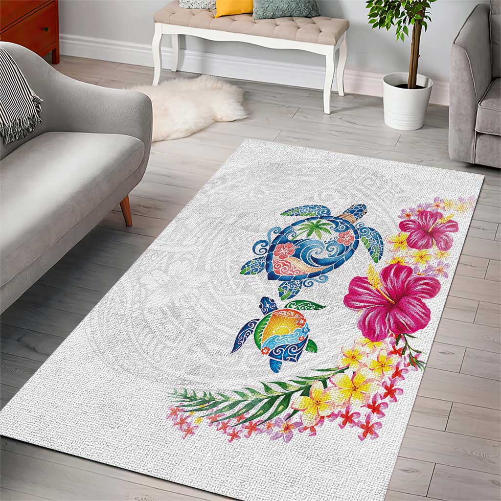 Hawaiian Abstract Art Turtles Area Rug with Plumeria and Hibiscus LT03 - Polynesian Pride