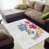 Hawaiian Abstract Art Turtles Area Rug with Plumeria and Hibiscus LT03 - Polynesian Pride