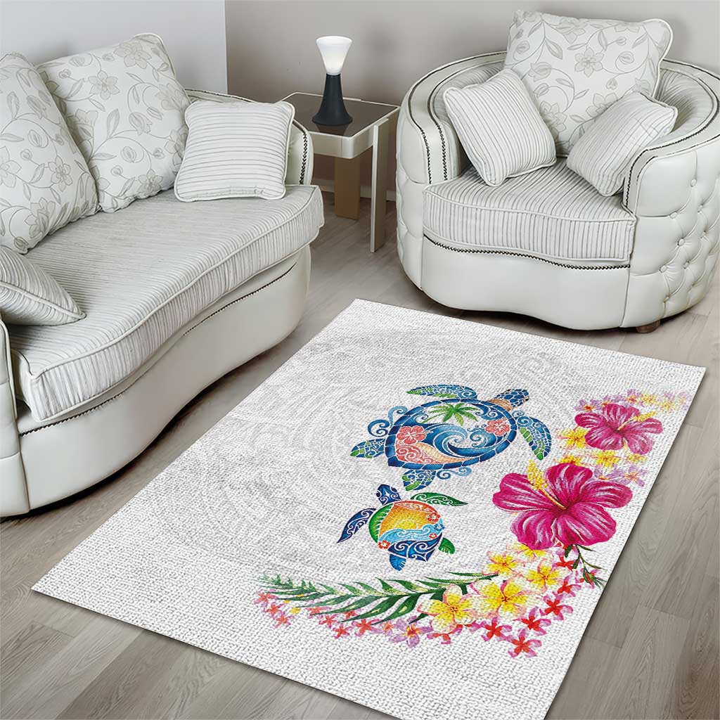 Hawaiian Abstract Art Turtles Area Rug with Plumeria and Hibiscus LT03 - Polynesian Pride