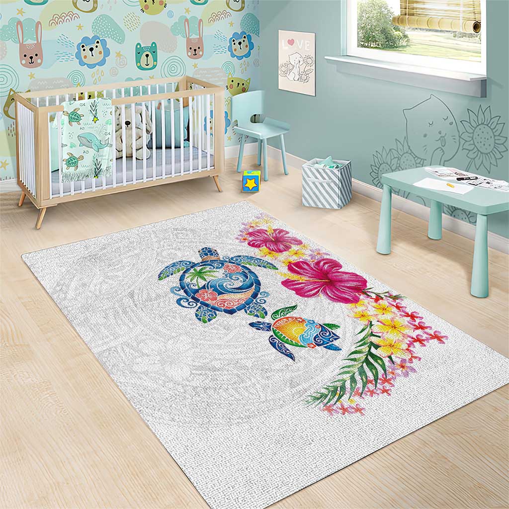 Hawaiian Abstract Art Turtles Area Rug with Plumeria and Hibiscus LT03 - Polynesian Pride