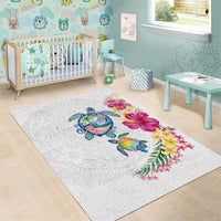Hawaiian Abstract Art Turtles Area Rug with Plumeria and Hibiscus LT03 - Polynesian Pride