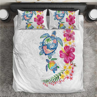 Hawaiian Abstract Art Turtles Bedding Set with Plumeria and Hibiscus LT03 White - Polynesian Pride