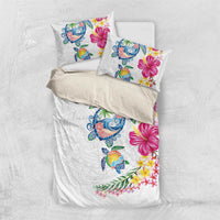 Hawaiian Abstract Art Turtles Bedding Set with Plumeria and Hibiscus LT03 US Twin 172cm x 218cm White - Polynesian Pride