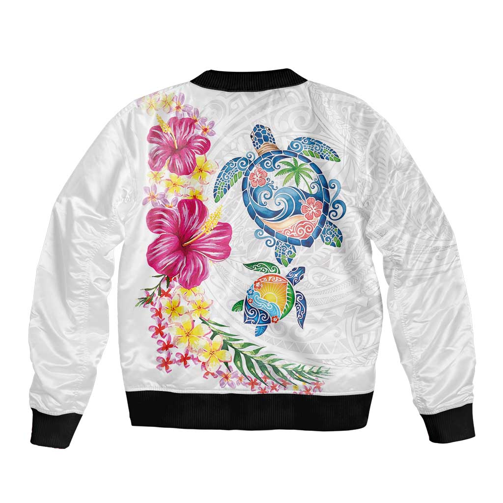 Hawaiian Abstract Art Turtles Bomber Jacket with Plumeria and Hibiscus LT03 - Polynesian Pride