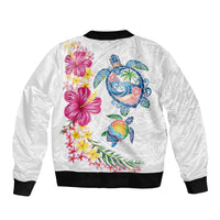 Hawaiian Abstract Art Turtles Bomber Jacket with Plumeria and Hibiscus LT03 - Polynesian Pride