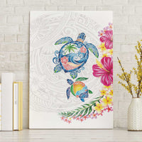 Hawaiian Abstract Art Turtles Canvas Wall Art with Plumeria and Hibiscus LT03 Without Frame White - Polynesian Pride