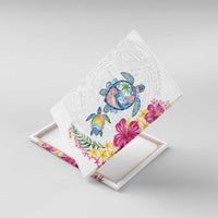 Hawaiian Abstract Art Turtles Canvas Wall Art with Plumeria and Hibiscus LT03 With Frame White - Polynesian Pride