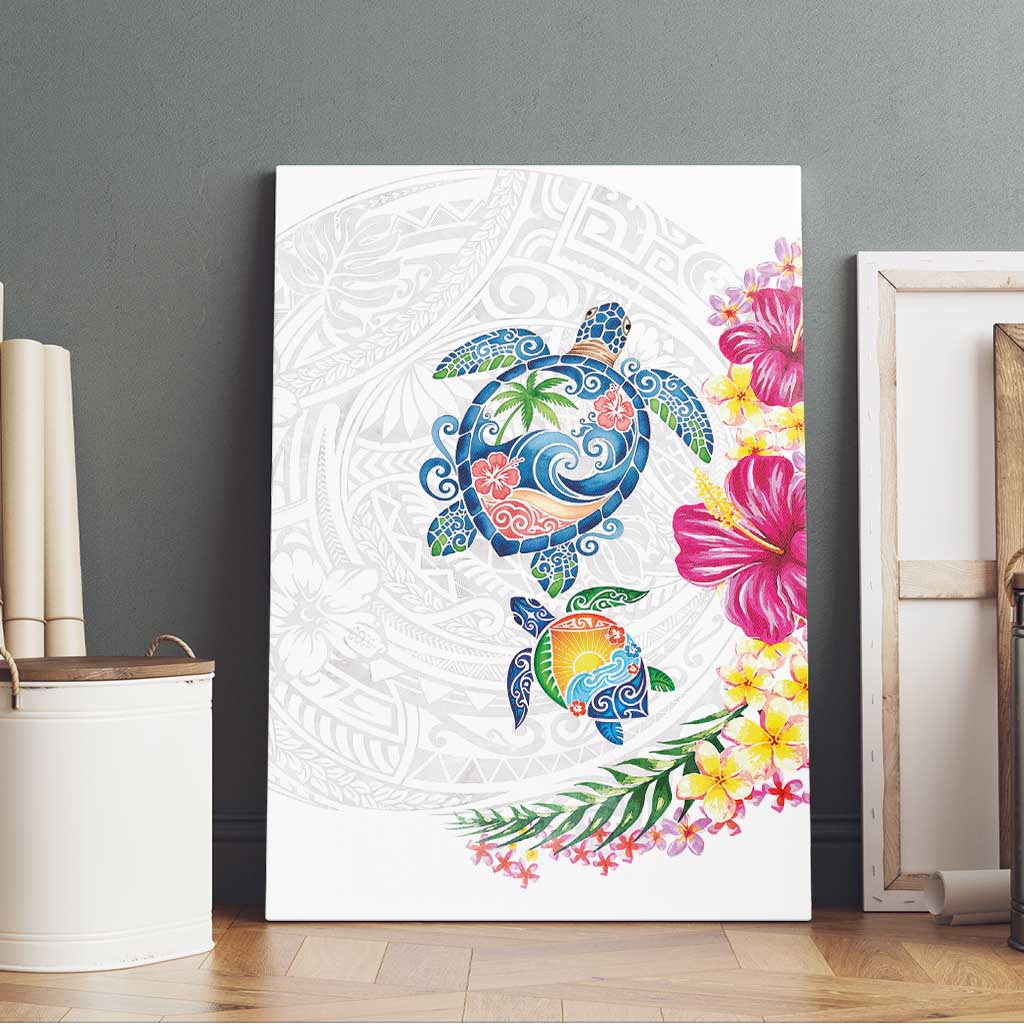 Hawaiian Abstract Art Turtles Canvas Wall Art with Plumeria and Hibiscus LT03 - Polynesian Pride