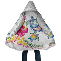 Hawaiian Abstract Art Turtles Cloak with Plumeria and Hibiscus LT03 Unisex White - Polynesian Pride