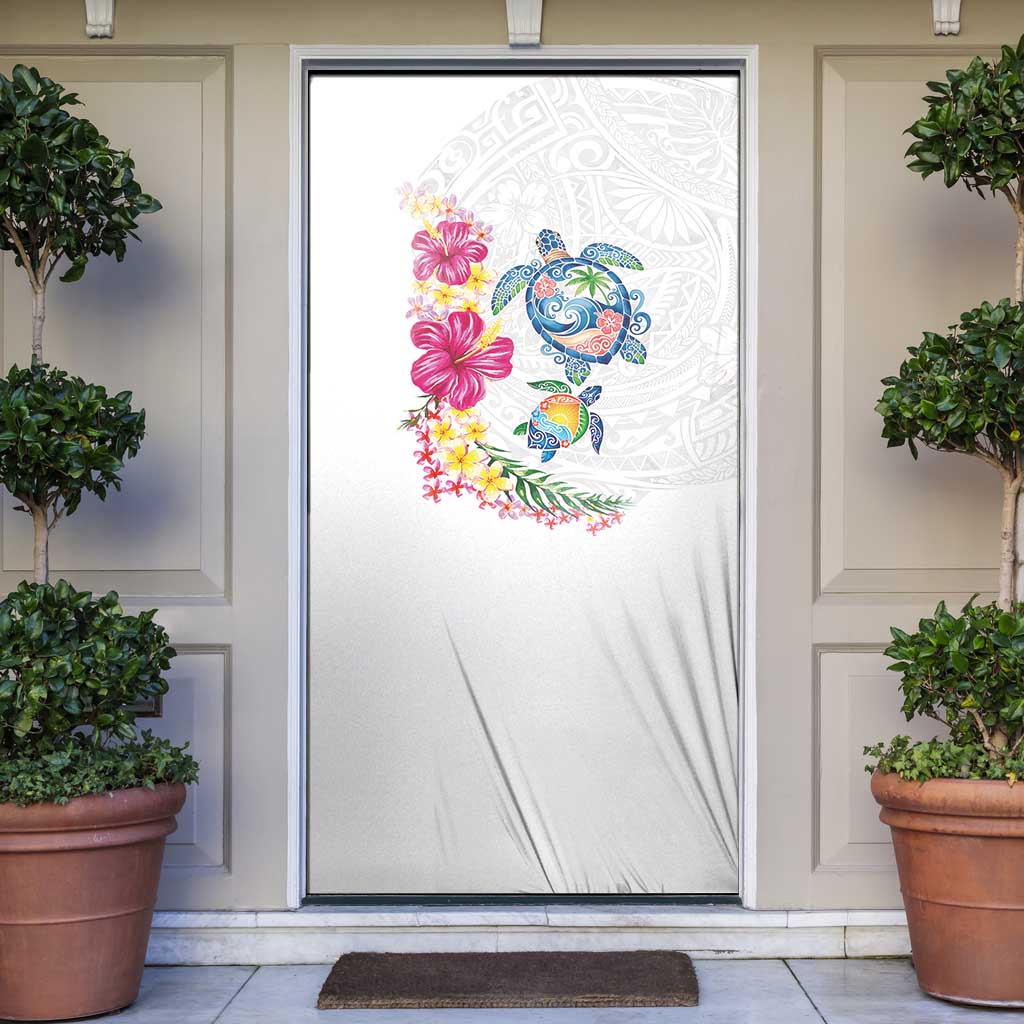 Hawaiian Abstract Art Turtles Door Cover with Plumeria and Hibiscus LT03 White - Polynesian Pride