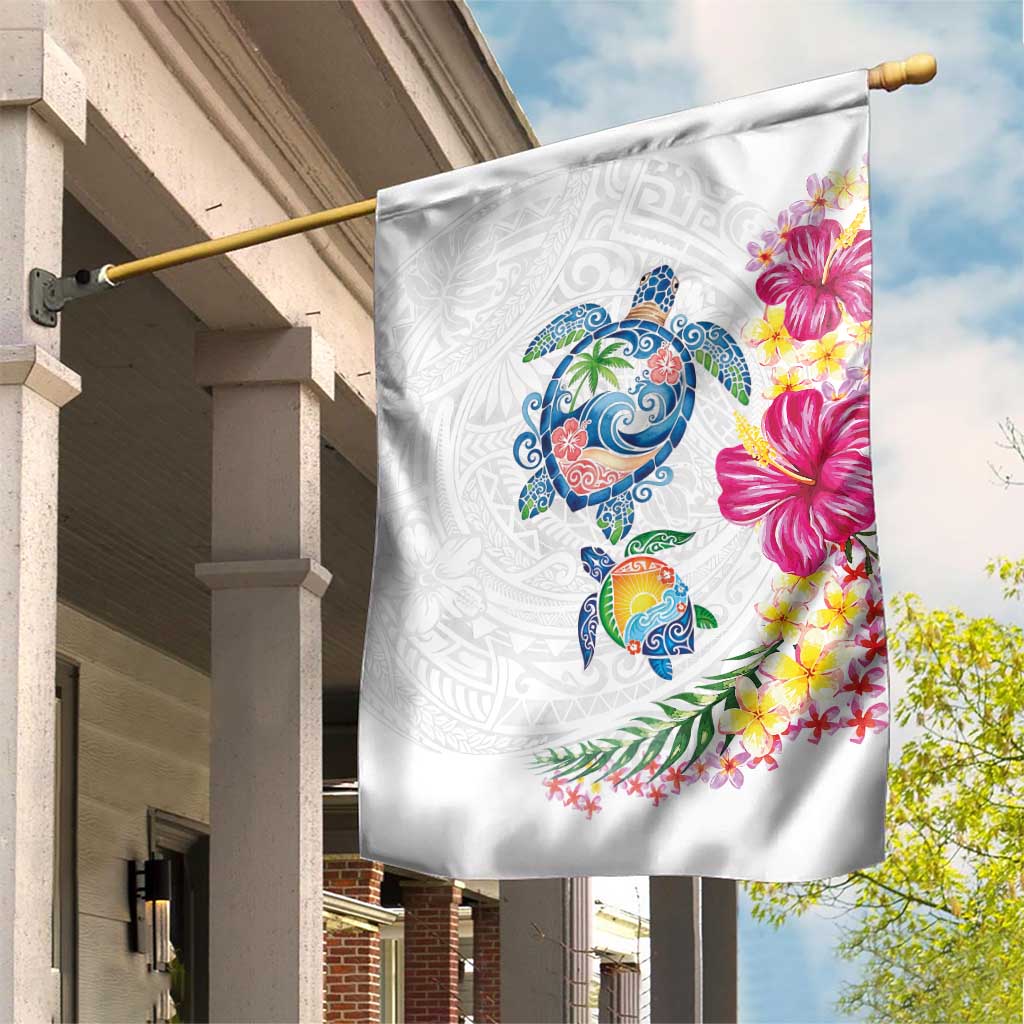 Hawaiian Abstract Art Turtles Garden Flag with Plumeria and Hibiscus LT03 House Flag White - Polynesian Pride