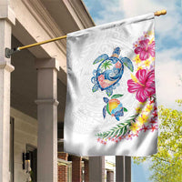 Hawaiian Abstract Art Turtles Garden Flag with Plumeria and Hibiscus LT03 House Flag White - Polynesian Pride