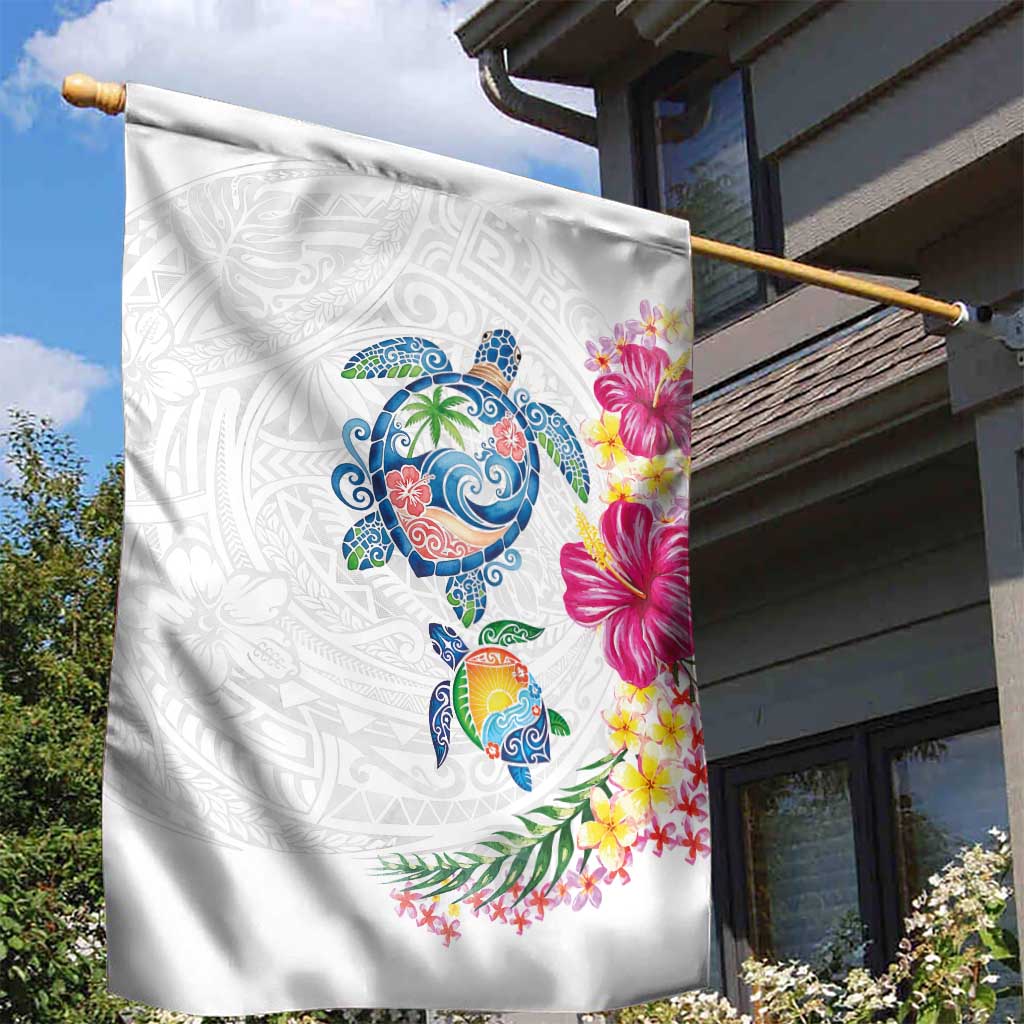 Hawaiian Abstract Art Turtles Garden Flag with Plumeria and Hibiscus LT03 - Polynesian Pride