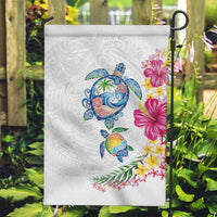 Hawaiian Abstract Art Turtles Garden Flag with Plumeria and Hibiscus LT03 Garden Flag White - Polynesian Pride