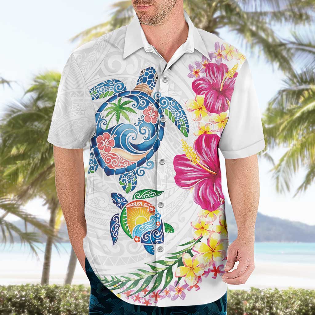 Hawaiian Abstract Art Turtles Hawaiian Shirt with Plumeria and Hibiscus LT03 - Polynesian Pride
