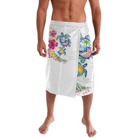 Hawaiian Abstract Art Turtles Lavalava with Plumeria and Hibiscus LT03 White - Polynesian Pride