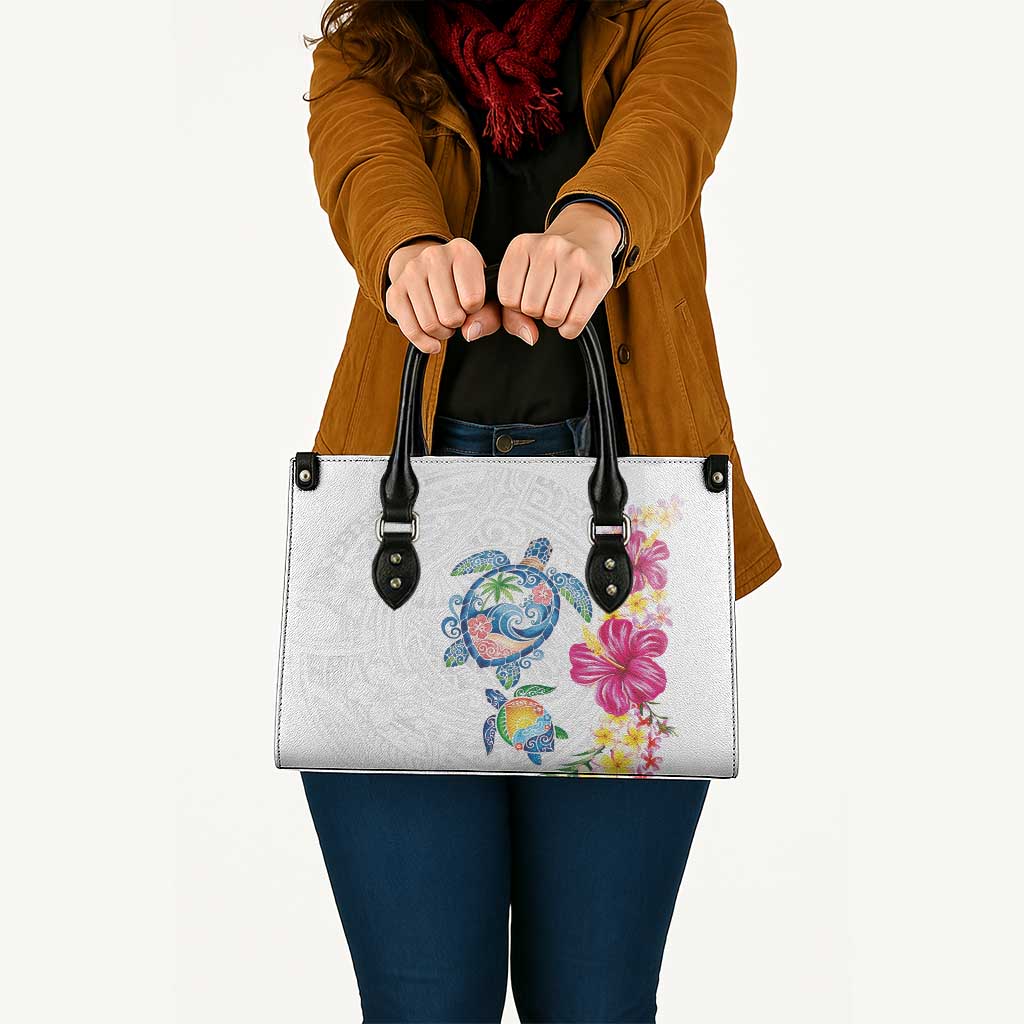 Hawaiian Abstract Art Turtles Leather Bag with Plumeria and Hibiscus LT03 - Polynesian Pride