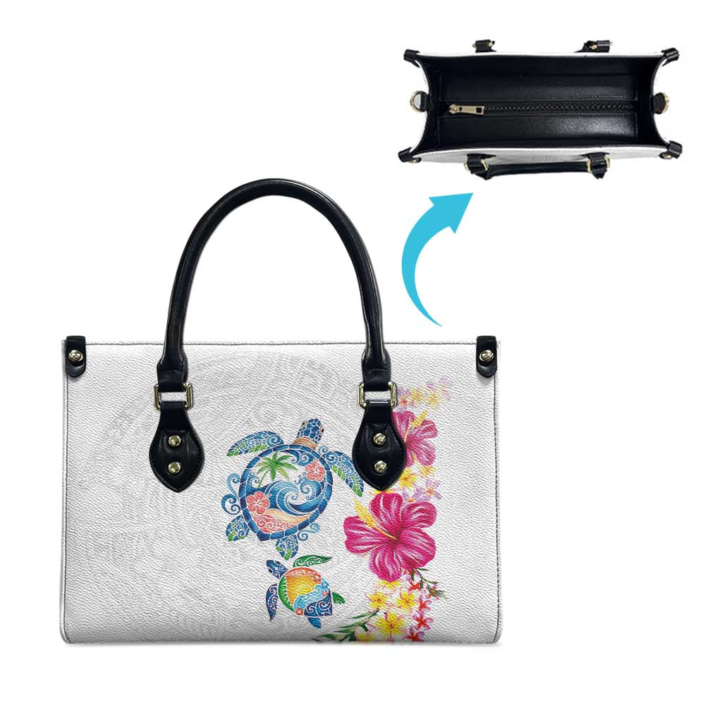 Hawaiian Abstract Art Turtles Leather Bag with Plumeria and Hibiscus LT03 - Polynesian Pride