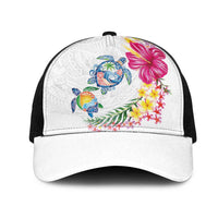 Hawaiian Abstract Art Turtles Mesh Trucker Cap with Plumeria and Hibiscus LT03 One Size Black White - Polynesian Pride