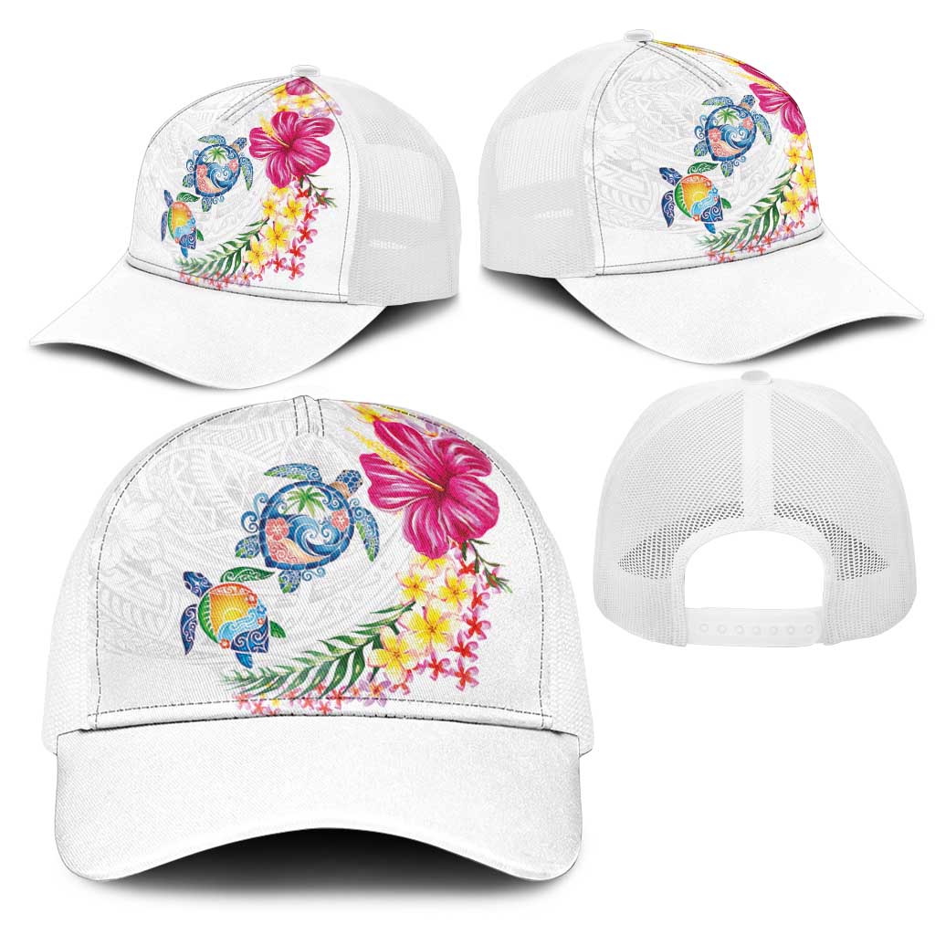 Hawaiian Abstract Art Turtles Mesh Trucker Cap with Plumeria and Hibiscus LT03 - Polynesian Pride