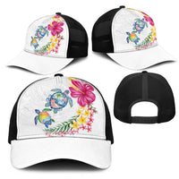 Hawaiian Abstract Art Turtles Mesh Trucker Cap with Plumeria and Hibiscus LT03 - Polynesian Pride
