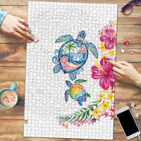 Hawaiian Abstract Art Turtles Puzzle with Plumeria and Hibiscus LT03 White - Polynesian Pride