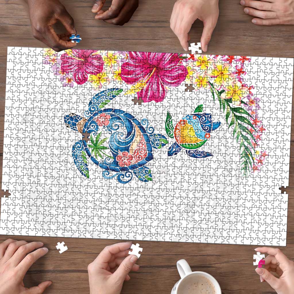 Hawaiian Abstract Art Turtles Puzzle with Plumeria and Hibiscus LT03 - Polynesian Pride