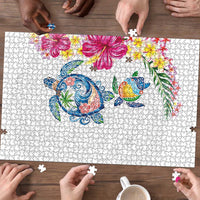 Hawaiian Abstract Art Turtles Puzzle with Plumeria and Hibiscus LT03 - Polynesian Pride