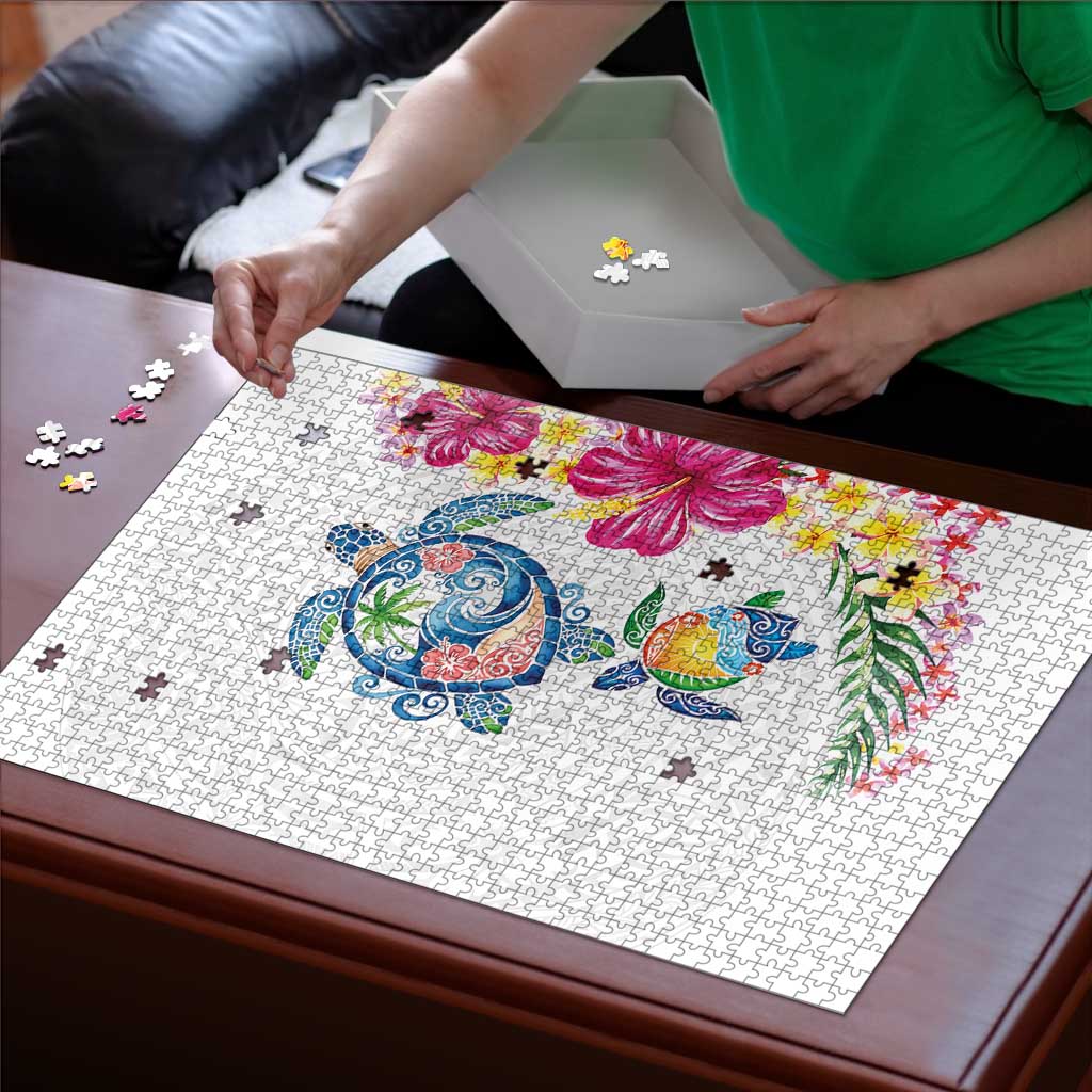Hawaiian Abstract Art Turtles Puzzle with Plumeria and Hibiscus LT03 - Polynesian Pride