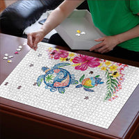 Hawaiian Abstract Art Turtles Puzzle with Plumeria and Hibiscus LT03 - Polynesian Pride