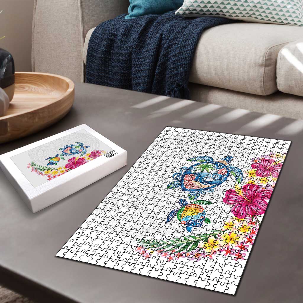 Hawaiian Abstract Art Turtles Puzzle with Plumeria and Hibiscus LT03 - Polynesian Pride