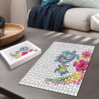 Hawaiian Abstract Art Turtles Puzzle with Plumeria and Hibiscus LT03 - Polynesian Pride